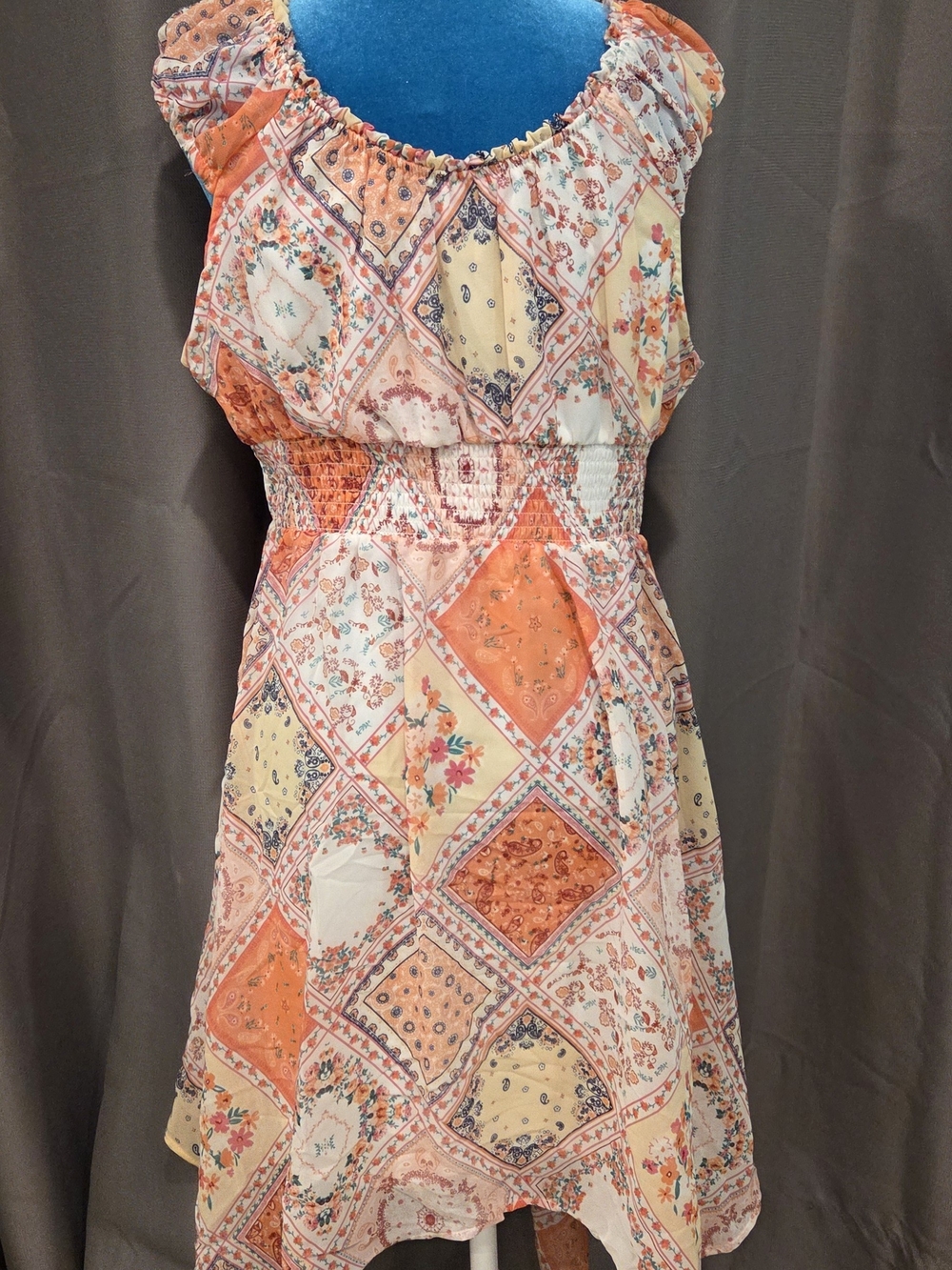 BUY ONE GET ONE HALF OFF No Boundaries Peach & Cream Patchwork Midi Dress